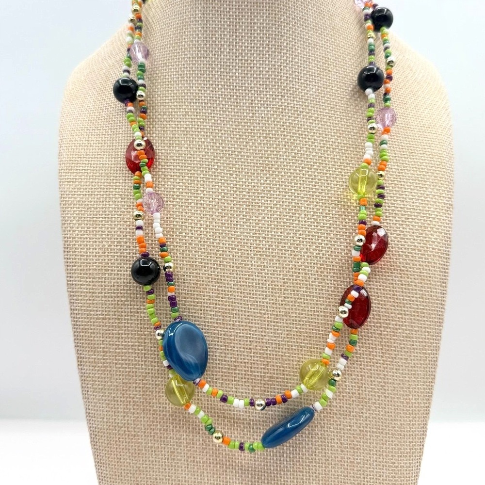 Vintage Y2K‎ Gold Tone Multi Strand Beaded Necklace Boho Women's Classic Jewelry